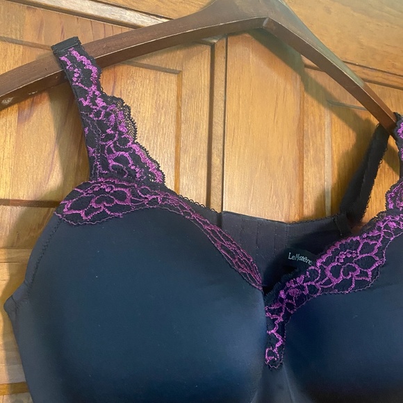 NWOT Le Mystere Lace Tisha Underwire Bra Black w/Purple Lace size 38D - Picture 5 of 9